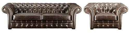 Vente-unique-Chesterfield Garnitur 3+1 - Vintage Leder - Braun - CLOTAIRE