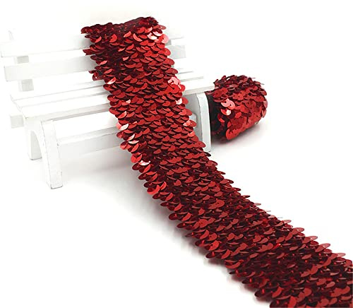 4,8 cm x 4 m Metallic Paillettenband Elastisches Paillettenbesatz (M) | 5-Reihiges Stretchbesatz Paillettenapplikation Flache Pailletten Stoffbesatz Dekoband Zierband Meterware für Nähen Kleidung