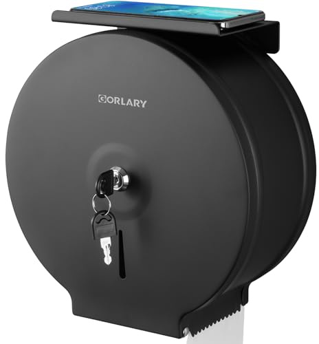 Commercial Jumbo Toilet Paper Dispenser with Shelf, Wall Mount Stainless Steel Roll Holder, Matte Black Toilet Tissue Dispensers