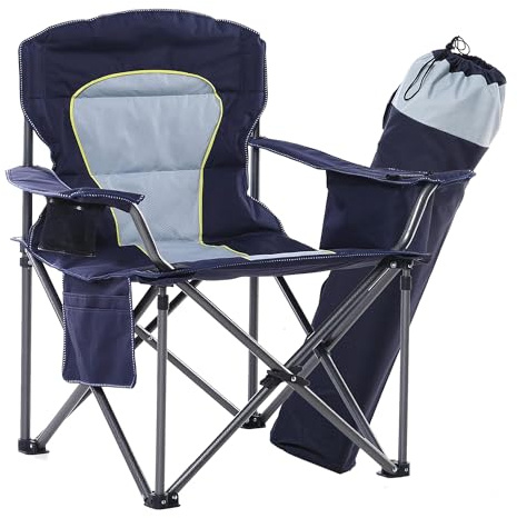 HIGH POINT SPORTS Übergroßer Campingstuhl Faltbar Angelstuhl Tragbar 200KG Belastbar Klappstuhl mit Kühltasche Armlehne Getränkehalter Gepolstert Tragbar Campingsessel