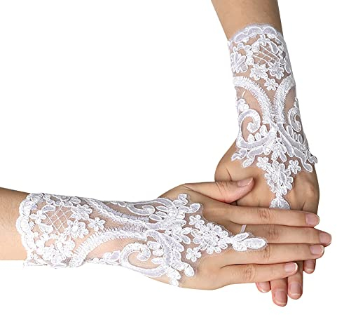 ihreesy Hochzeit Braut Handschuhe - Spitze Mesh-Brauthandschuhe Fingerlose Halbfinger für Kostüm Accessoires