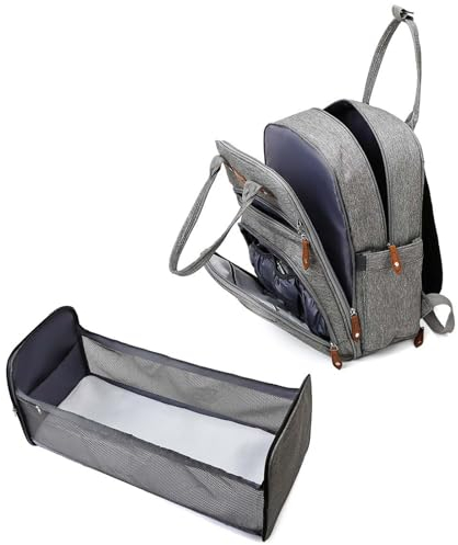Kingbar Wickelrucksack Mit Bettfunktion, Wickeltasche Rucksack Mit Wickelauflage, Großer Stauraum, Wickeltasche Rucksack Für Mama Und Papa, Grey