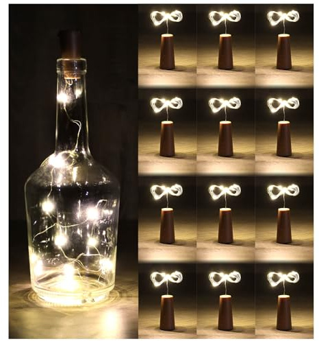 com-four® 12x LED-Flaschenlicht - Korken-Lichterketten in Warmweiß | Batteriebetriebene Mini-Leuchten für leere Wein- und Sektflaschen- Stimmungslicht für den Innenbereich