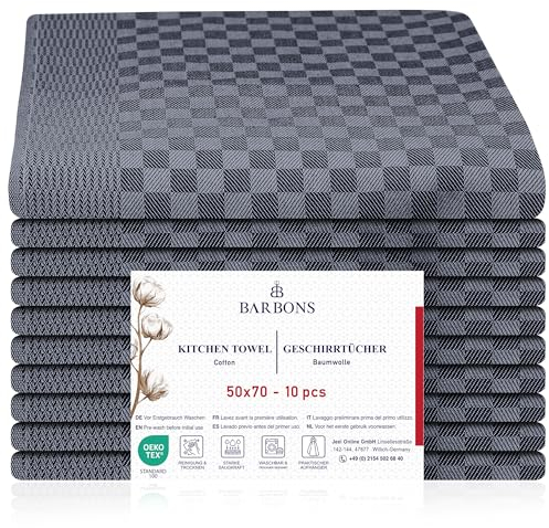 BARBONS 10 er Geschirrtücher Baumwolle 50x70 cm - 240 g/m² 85 g Küchentücher Geschirrhandtücher Geschirrtuch Küchenhandtücher Geschirrtuch Geschirrhandtuch Trockentücher (10er, Black-Anthrazit)