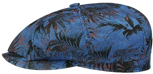 Stetson Hatteras Organic Linen Flatcap - Gemusterte Mütze aus Leinen - Klassische Ballonmütze - Schirmmütze mit Baumwollfutter - Herren - Frühjahr/Sommer blau S (54-55 cm)