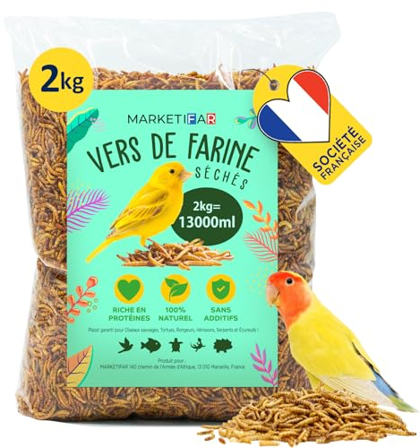 Getrocknete Mehlwürmer – 2 kg oder 13 l Futter für Fische, Vögel, Schildkröten, Igel, Nagetiere und Reptilien (2 kg)