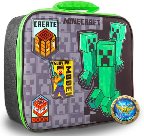 Minecraft Set di portapranzo per ragazzi - Bundle con borsa per il pranzo Minecraft Plus decalcomanie, bottiglia d'acqua, adesivi, altro | Minecraft Lunchbox per bambini