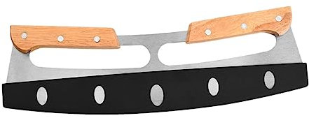 OUNONA Praktischer Pizzaschneider Mit Holzgriff Doppelte Griffe Lebensmittelechter Edelstahl Halbmond-klinge Schnittfest Und Spülmaschinengeeignet Vielseitiges Pizza Schneidewerkzeug Für