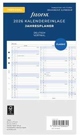 Filofax Personal Jahrespl. vertikal (deutsch)2026