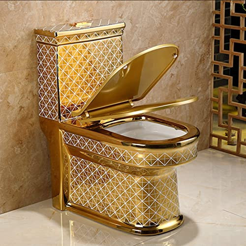DLAZUM Inodoro Dorado, Inodoro De Una Pieza con Asiento Cómodo, Inodoros para Baño, Altura Cómoda Alargada, Inodoro Moderno De Doble Descarga, Inodoro Dorado (Oro 26,8 X 29,9 X 14,9 Pulgadas (305 M