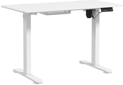 Vinsetto Höhenverstellbarer Schreibtisch Elektrisch 120 x 60 cm, Weiß | Computertisch, 4 Memory-Steuerung, Ergonomisch Steh-Sitz Tisch, Anti-Kollision, 2 Haken