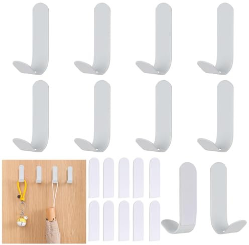 WEFINEST 10 Pzi Gancio Adesivo Acciaio Inox, Bianco Ganci Adesivi Cucina, Appendi Asciugamani Bagno Adesivo, Ganci Portasciugamani Senza Forare, Piccoli Gancio Da Parete per Bagno Cucina Armadio
