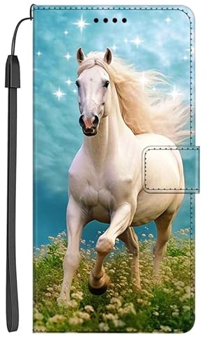 EuoDuo Kompatibel mit iPhone 11 Hülle zum Klappen PU Leder Handyhülle Brieftasche mit Tier Motiv Magnet Klapphülle Flip Schutzhülle Cover - Sonnenblume Weiß Pferd