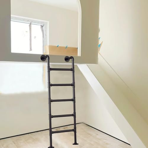 Schwarze industrielle Rohrleiter, Wandmontage, für Zuhause, Dachboden, Feuer, Dachboden, Wohnmobil, Bibliothek, Deck, 134,6 cm
