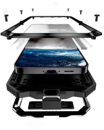 Lunivop Kompatibel mit Samsung Galaxy S24 FE hülle, Metall Panzer Handyhülle, mit Ständer, Eingebaute Displayschutz, Schwerlast Stoßfestes Ganzkörper Robustes, für S24 FE 2024, Schwarz