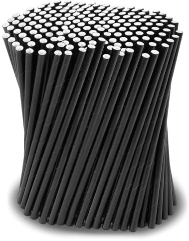 400 Pajitas de Papel, Pajitas de Cartón (Diámetro 6 mm 19,7 cm), Pajitas Desechables, Adecuadas para Cócteles, Café y Celebraciones, Fiestas de Bebidas Largas (Negro)