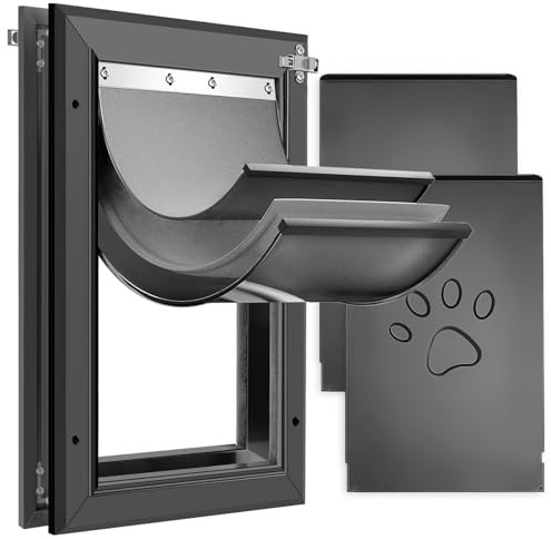 Petoasis 3-Klappen-Hundetür aus Aluminium für extreme Wetterbedingungen, energiesparend und wärmeisolierend, widersteht Regen, Wind und Schnee (Schwarz, Größe XL für Türmontage)