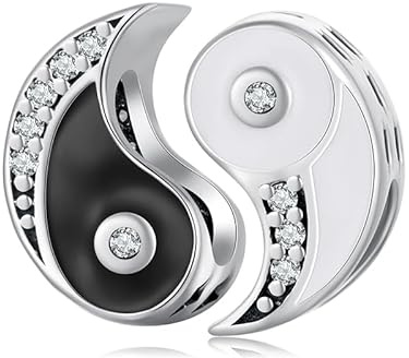 Yin Yang Charme Bon Homme Blanc Noir Pendentif Pendentif Argent 925 - Les Folies pour Pandora, Argent sterling, Zircone cubique