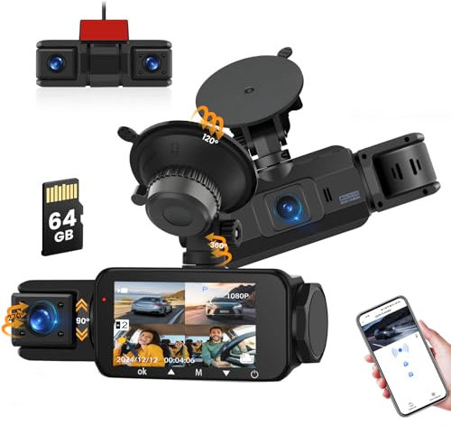 Roinvou 2K Dash Cam Auto Wi-Fi, Telecamera per Auto Mini con APP, Grandangolare di 170°, Schermo IPS da 3'', 64GB, Visione Notturna, 24h Monitor di Parcheggio, Rilevamento di Movimento, G-Sensor
