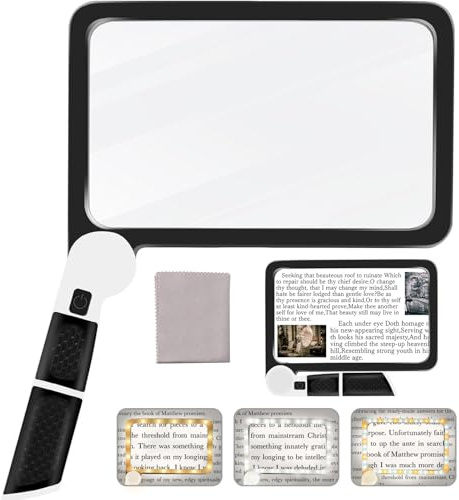 Loupe 5X avec lumière, loupe portable légère pour la lecture, loupes pliantes avec lumière 48 LED et lentille anti-reflet, 3 modes de gradation, loupe lumineuse pour journal, vision basse