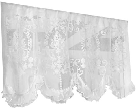 SMELEYOU Tende di mantovana 31.5x25.6in Flower ricamo per finestre tende in pizzo bianco con perline vani decorativi asta decorativa per finestre Cafe da cucina