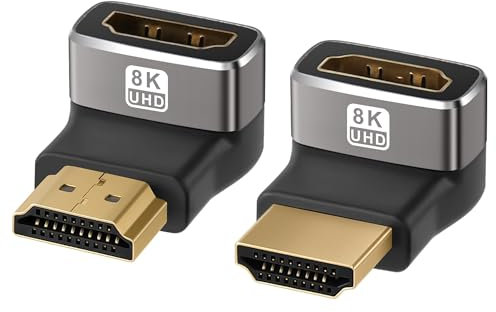 HDMI Adapter 2 Stück - 8K Ultra HD bidirektional 90° Abgewinkelt Stecker auf Buchse - HDMI Kupplung Verbinder 8K@60Hz / 4K@120Hz Aluminium 2.1 HDR VRR Dolby eARC 3D 48Gbps für TV/Xbox/PS5/PC/Projector