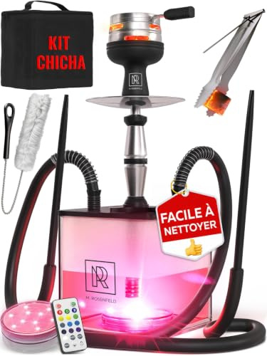 M. ROSENFELD Set de Cachimba Completo Portátil con Bolsa y Accesorios Premium – Cabezal con HMD, Boquilla, Tubo de Inmersión de Aluminio, Difusor y Base de Acrílico