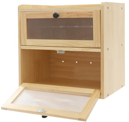 LKHDONG Panera de madera, 2 niveles, para pan, con ventana transparente, magnética, color madera