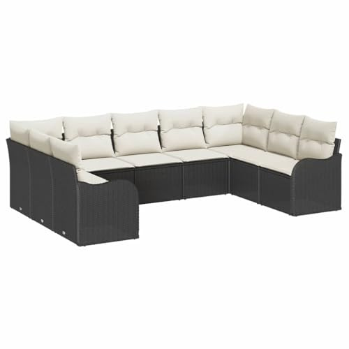 vidaXL Gartensofa-Set 9 pcs Schwarz Poly-Rattan, Garten und Terrasse, modularer Stil, langlebiges Rattan Sofa, Outdoor Möbel Set für Entspannung auf der Terrasse
