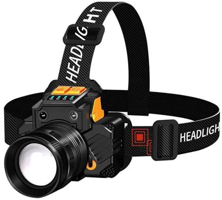 FEARLOLPARIO LED - Flasque rechargeable USB brillante avec capteur de mouvement et fonction zoom | Torche de tête imperméable légère avec bande réglable pour l'extérieur, le travail, le jogging