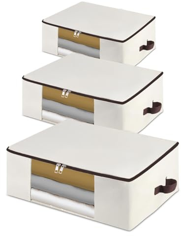 3er-Pack Jumbo Baumwoll-Leinwand-Aufbewahrungssäcke 65x45x23cm - durchsichtiges Fenster, haltbare Behälter für Decken, Mäntel, Kissen, ideal für die Organisation zu Hause/im Wohnheim