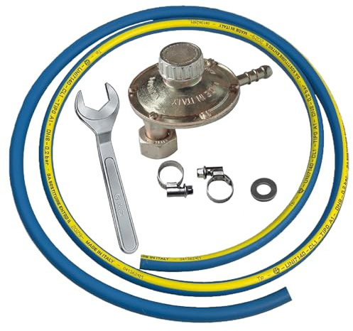 Crisalide® Kit tuyau de gaz GPL avec régulateur d'étalonnage variable et clé - 1,5 m - Raccord universel - Accessoires inclus - Idéal pour poêles, cuisinières, barbecues