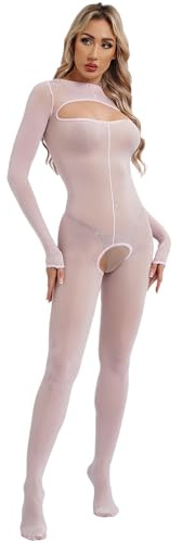 inhzoy Bodystocking Donna Cavallo Aperto Body Donna Sexy Hot per Sesso Collant Lucidi Olio Maniche Lunghe Monokini Bodysuit Trasparente Nylon Collant Full Body Sleepwear Rosa A Taglia unica
