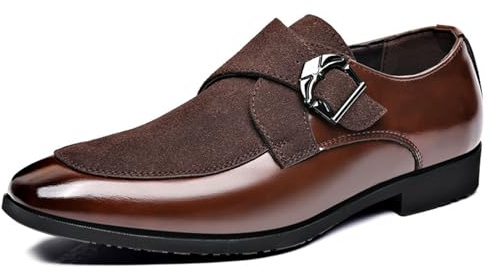 sekiueo Zapatos De Vestir De Punta Puntiaguda para Hombre Zapatos Oxford con Hebilla Zapatos De Boda Formales Y De Negocios,Marrón,40 EU