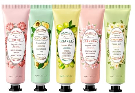 Set de Crema de Manos 4pcs, Crema Hidratante para Manos Secas, Mini Cremas Perfumadas de Viaje, Regalo Mujer Hombre, Kit Cuidado de Manos con 4 Fragancias Diferentes