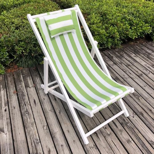 Bunt gestreifter Outdoor-Strandstuhl – faltbarer Hartholz-Loungesessel mit verstellbarem Kissen, perfekte Sonnenliege für Garten und Terrasse, entspannen Sie mit Stil, Grün 01