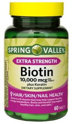 Extra Strength Biotin 10,000 mcg Plus Keratin – Biotin with 100 mg Keratin, 60 Tablets, Biotin Supplement for Hair Skin and Nails for Women and Men (Pack of 1)