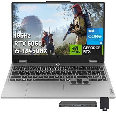 Lenovo LOQ 17.3 FHD 165Hz Gaming Laptop, Intel i5-13450HX, NVIDIA GeForce RTX 5050 8GB GDDR7, 64GB DDR5, 3TB Storage (2TB SSD +1TB Docking Station Set), Backlit Keyboard, Wi-Fi 6, Win 11 Pro, Gray