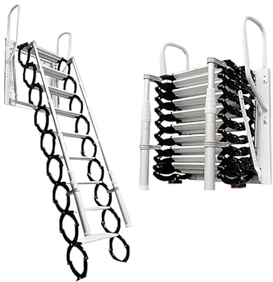 Scala pieghevole a parete con corrimano, scala retrattile per soffitta, scala telescopica per soffitta, 9-10 gradini disponibili, soffitta, cantina, magazzino, scala pieghevole di passaggio 9Steps