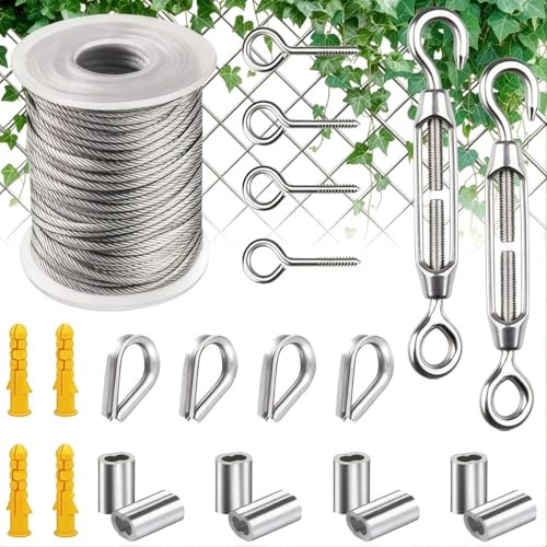 Cavo Acciaio 2mm 15m, KUAOWT Filo Acciaio Inox Rivestito PVC con Tenditore