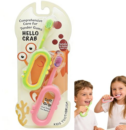 Toddler Toothbrush, 2 Pack Soft Bristle for 1-6 Years, Green Pink | Gentle Oral Care, For Children