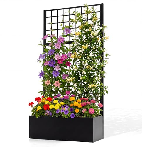COSTWAY Fioriera Rialzata con Traliccio e Fori di Drenaggio 90x40x180,5cm
