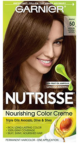 Garnier Nutrisse Nourishing Hair Color Creme, 50 Medium Natural Brown (Truffle) (Packaging May Vary)