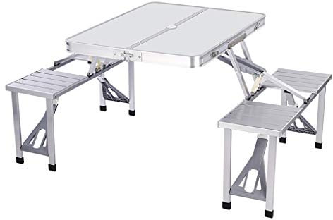Tragbarer faltender Picknicktisch aus 4-Personen-Aluminium mit Regenschirmloch, Klapptisch und -stühlen, Mittelfalten, Campingtisch Leichte Dinner-Party-Picknick-Klapptisch für Indoor Outdoor