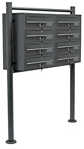 Wiltec 8er Briefkastenanlage Anthrazit 945 x 270 x 1500 mm, Standbriefkasten mit 2x4 Fächern, Schlüssel und Namensschild, Briefkasten Postkasten mit Ständer