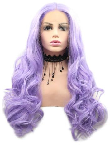 RainaHair - Parrucca da donna con retina frontale, 66 cm, colore lilla pastello, per cosplay, feste, capelli sintetici resistenti al calore