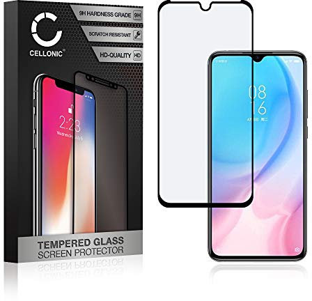 CELLONIC® Screen protector glass compatible with Xiaomi Mi 9 Lite (3D Full Cover, 9H 0.33mm Full Glue) Tempered Glass Black Screen Protector Glass
