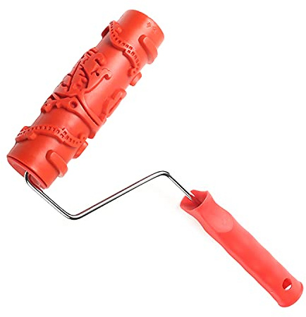 Utoolmart Home-Wand-Gummi-Farbroller, 175 mm, gemusterte Farbrolle für Wanddekoration, Rissmuster, Malwalze, EG124T Holzmaserung, Malwalze, mit rotem Kunststoffgriff, 1 Stück