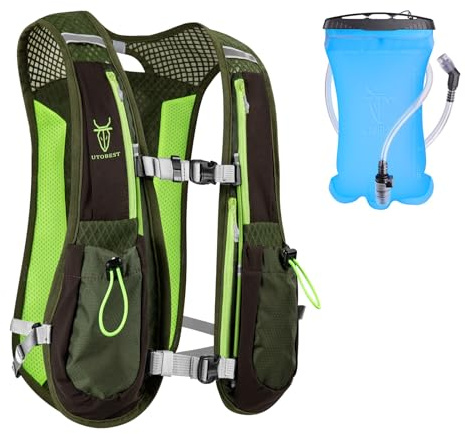 UTOBEST Running Vest, Running Backpacks 5L for Men & Women, Lightweight Adjustable Hydration Pack for Marathon, Running, Hiking (Green, with 1.5L Bladder)