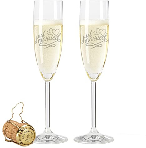 GRAVURZEILE Leonardo Sektgläser mit Gravur im Set - Just Married - Perfekt als Hochzeitsgeschenk für das Brautpaar - Persönliches Geschenk zur Hochzeit für Sie & Ihn - Geeignet für Champagner & Sekt